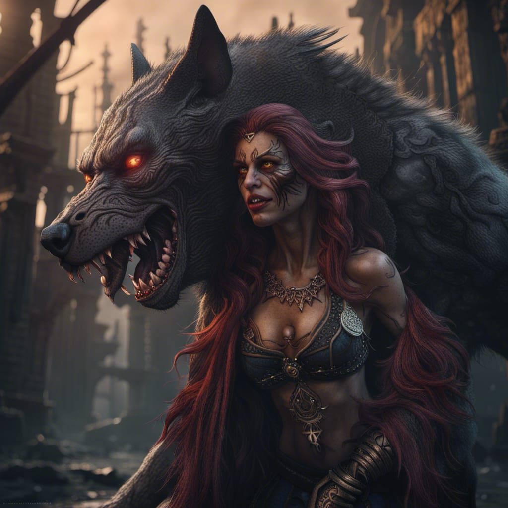 Detailed Werewolf Woman Fantasy Concept Art