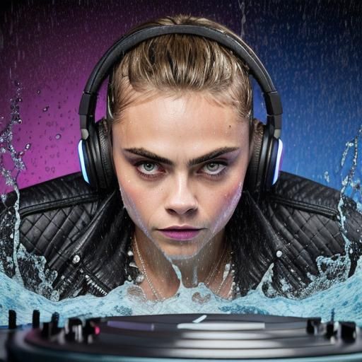 Hyperrealistic DJ on Beach in Rainy Summer