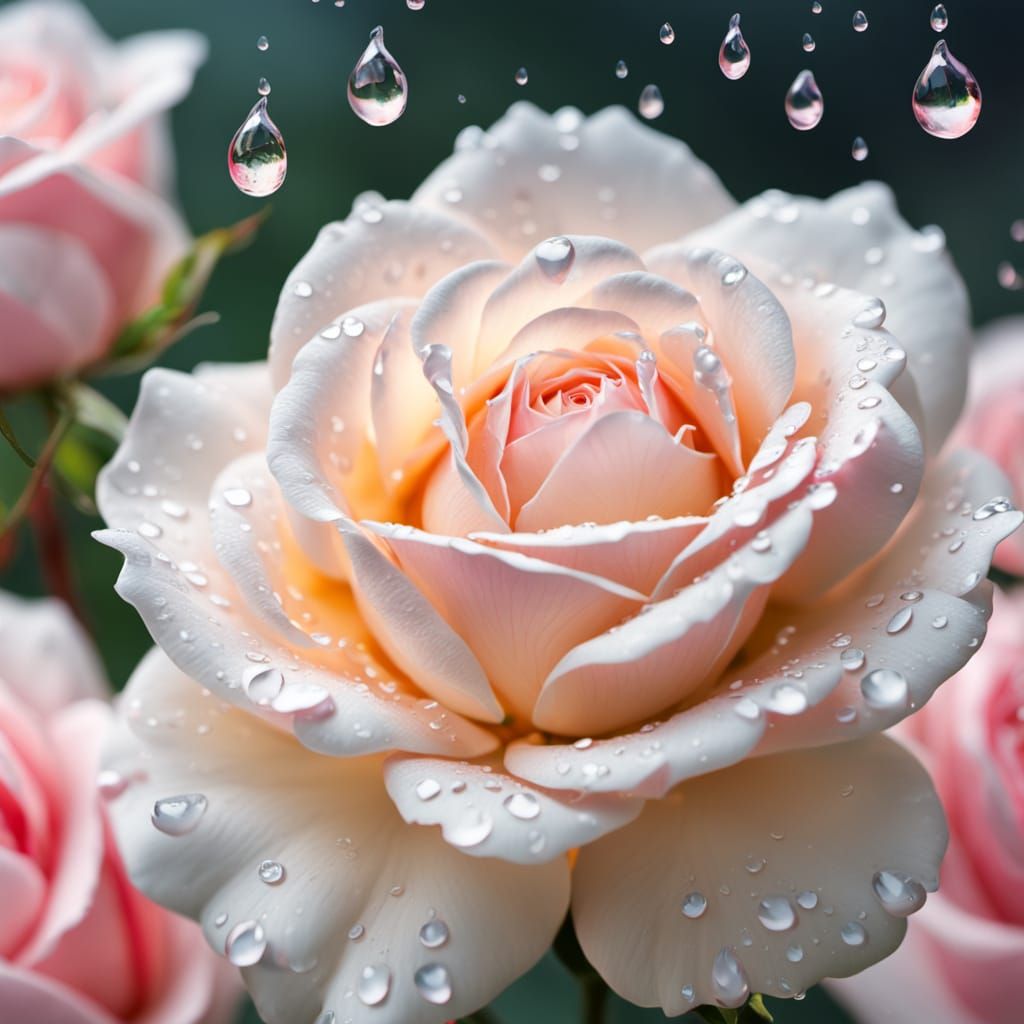 Close-Up of White-Pink Rose Petals in Macro Photography