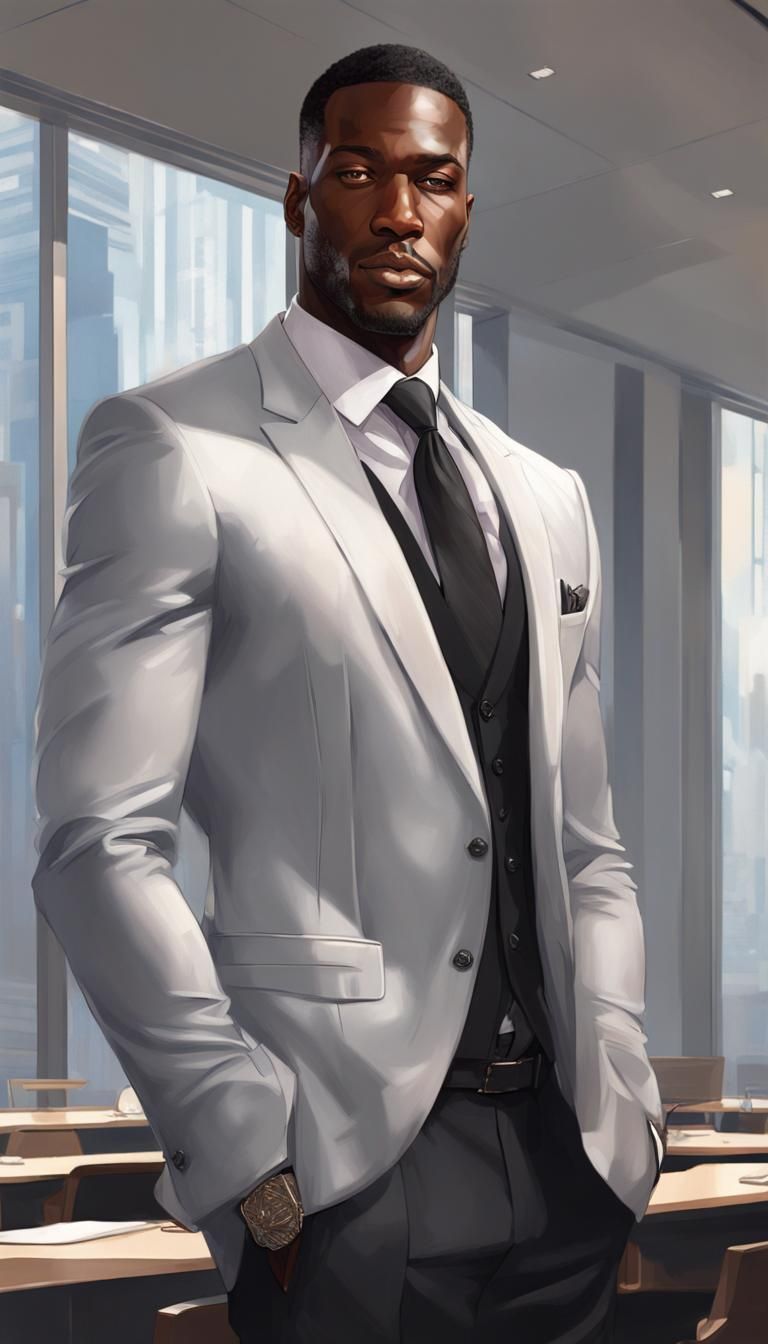 A Handsome  tall confident black man wearing a black suit wi...