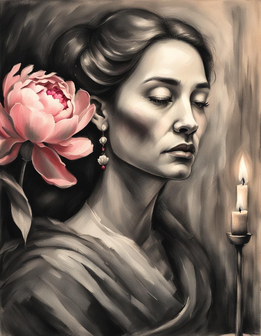 Monochromatic Charcoal Portrait of Medieval Woman