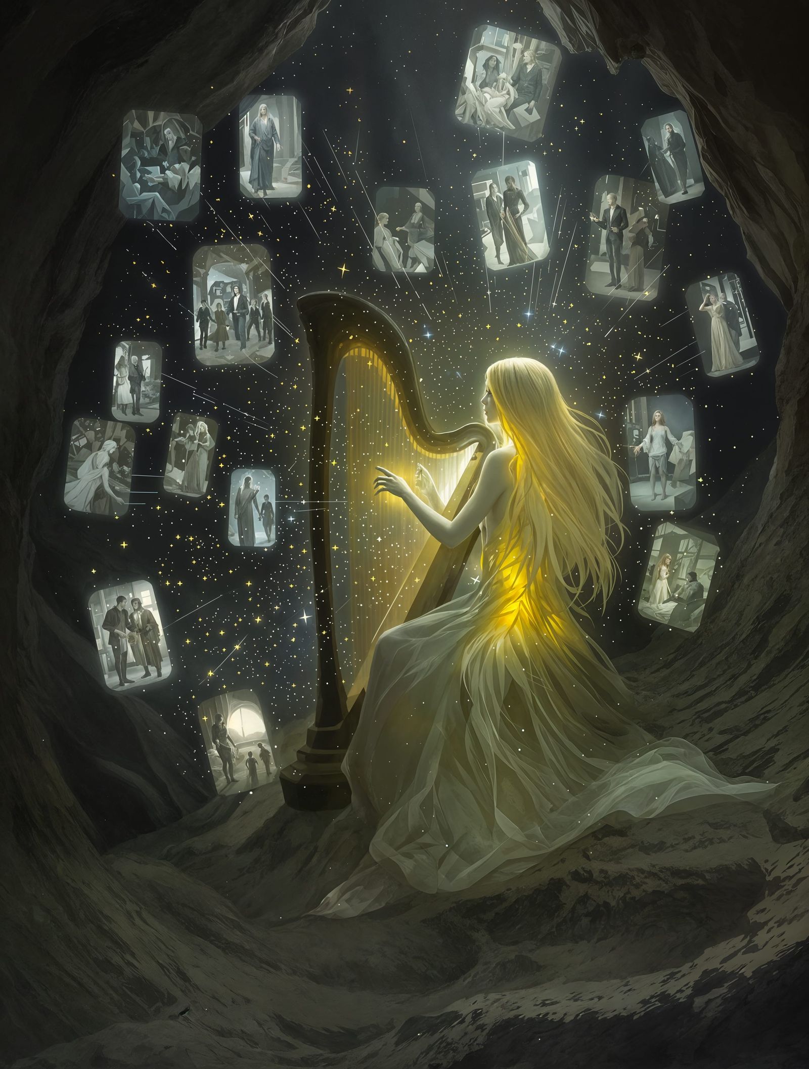 Ethereal Harpist Conjures Ghostly Echoes in Haunting Cave Sc...