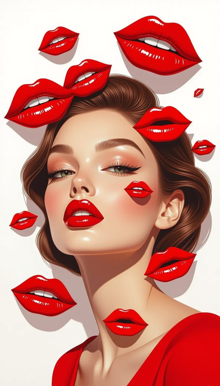 Surreal Lips Collage Portrait in Editorial Style