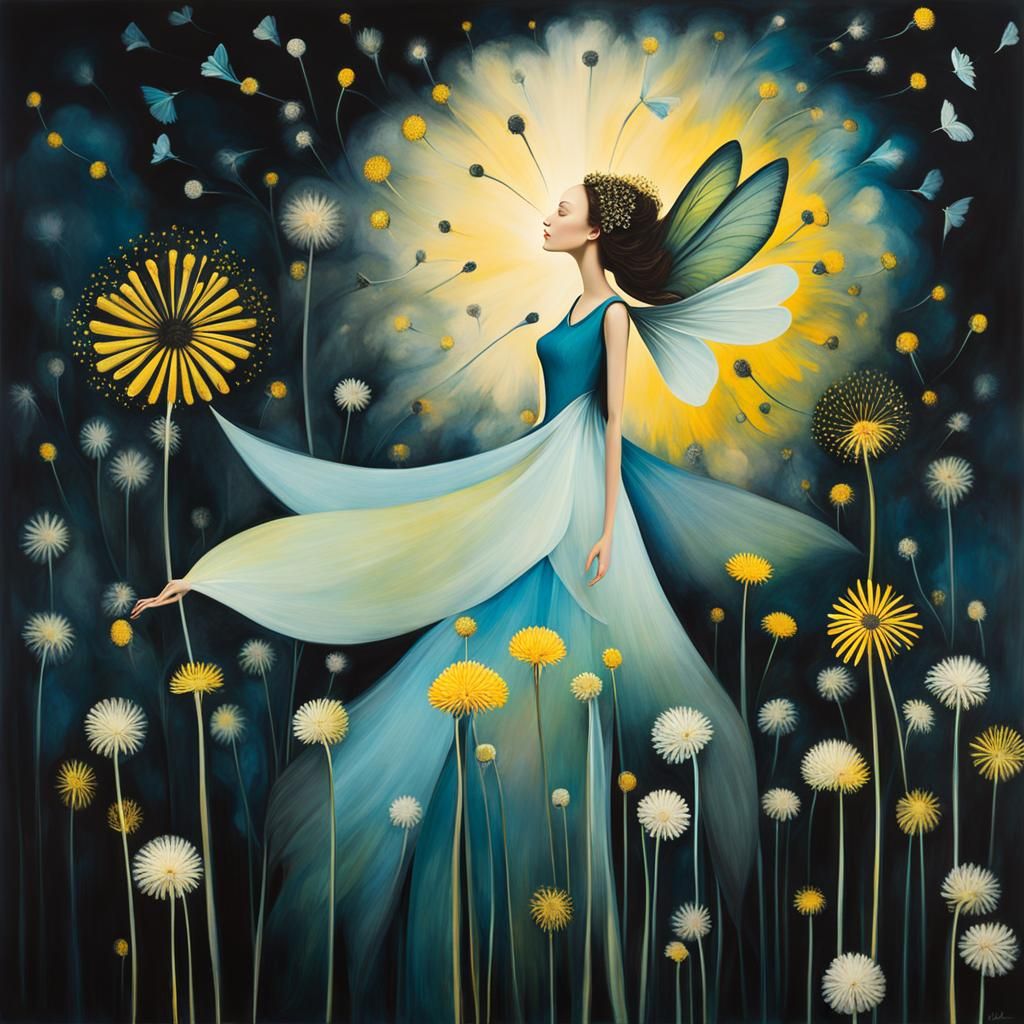Winged Fairies in Surreal Dandelion Dreamscape