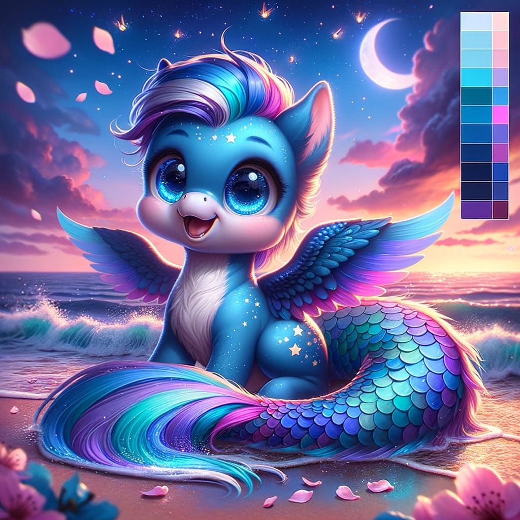 Enchanting Baby Pegasus Mermaid on the Beach