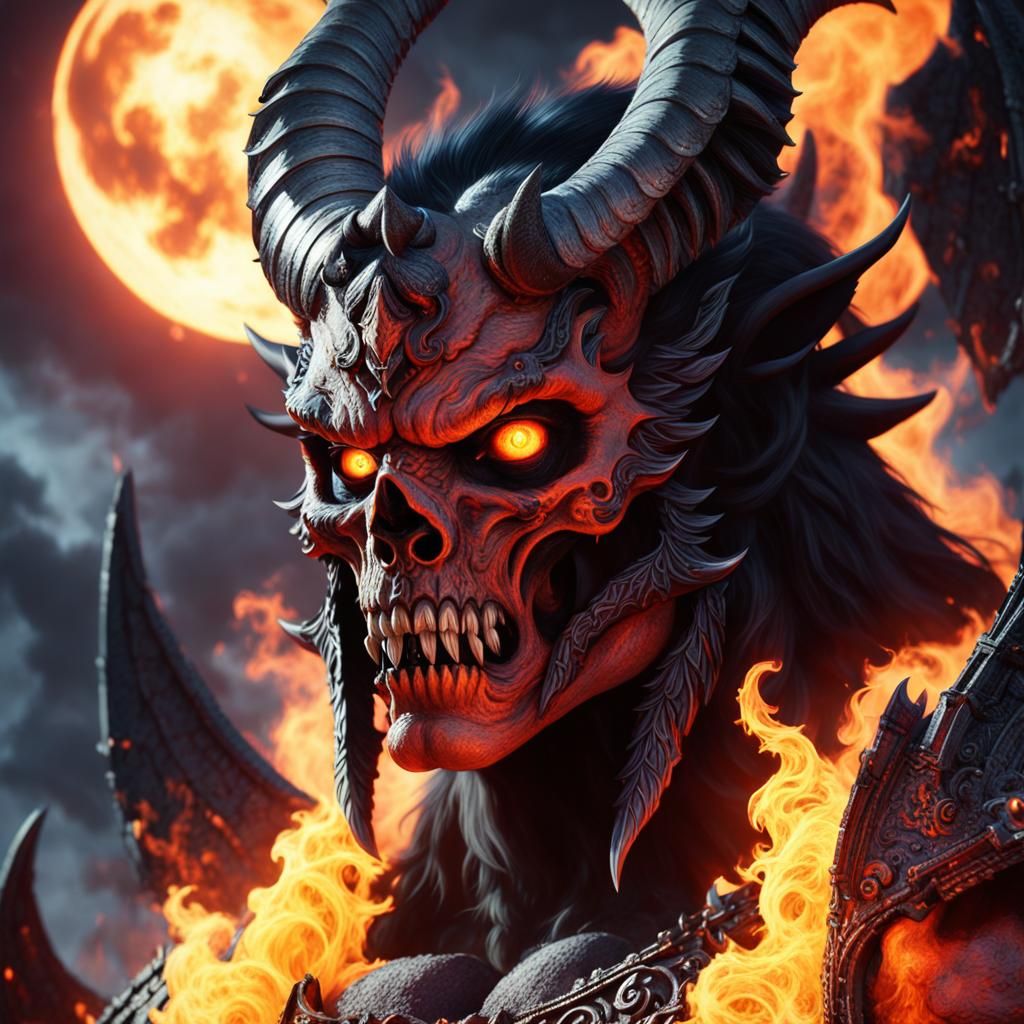 Ancient Demon Portrait in Surrealist Style