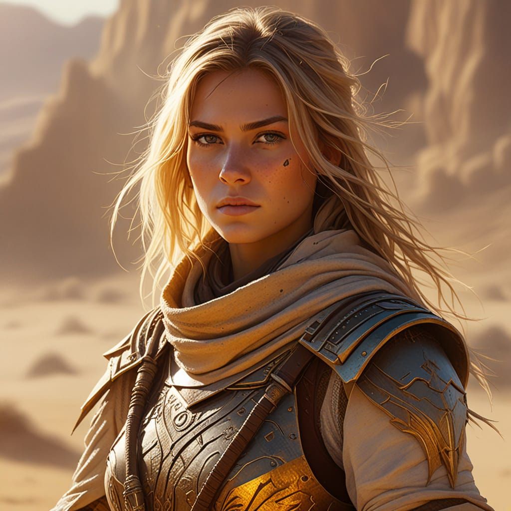 Female Desert Warrior in Oil Painting Style