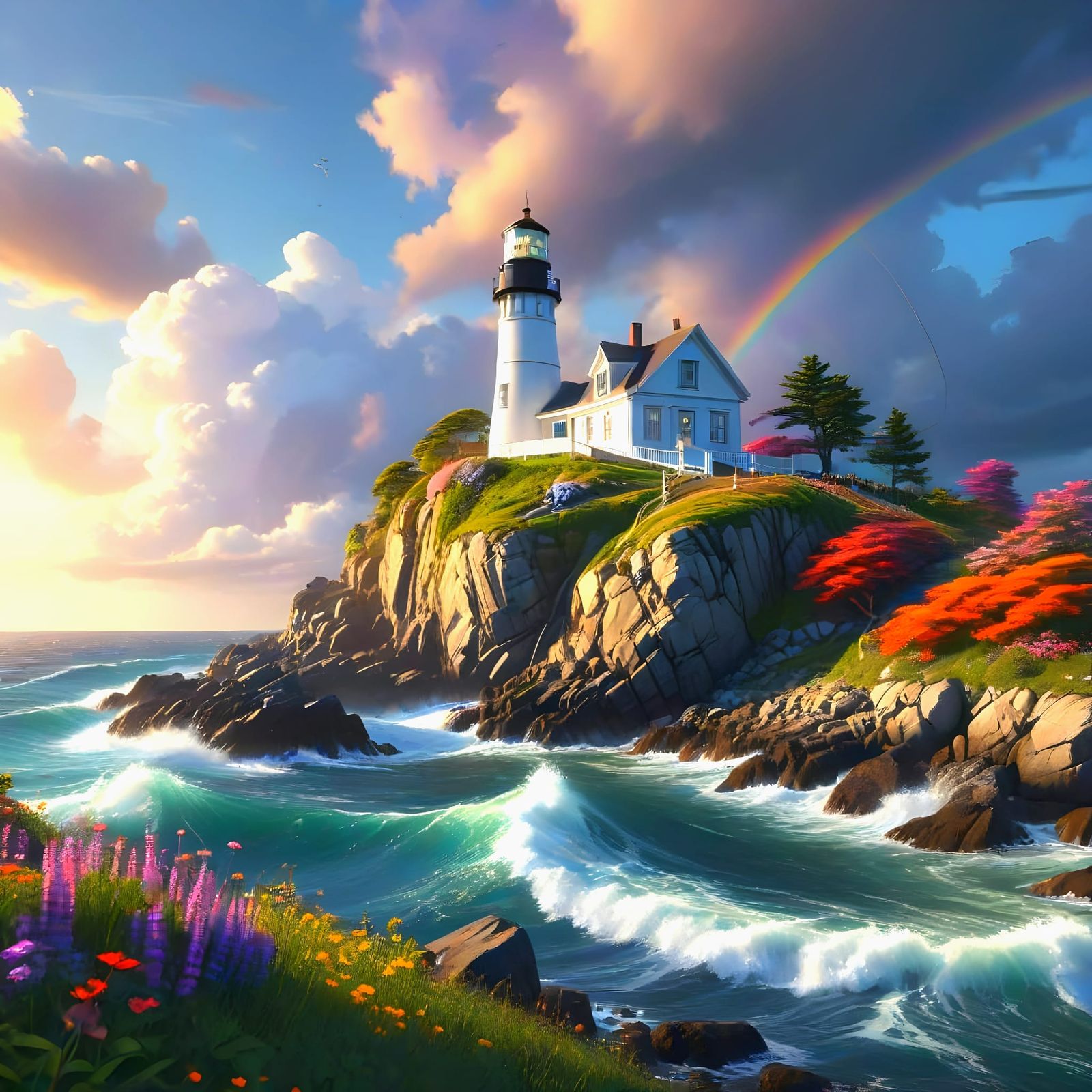 Maine Lighthouse Radiates in Vibrant Rainbow Colors