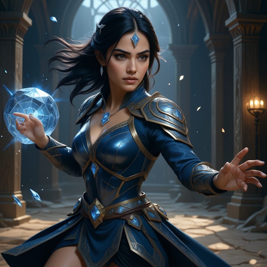 Fantasy Woman Transforms into Diamond Form in Combat