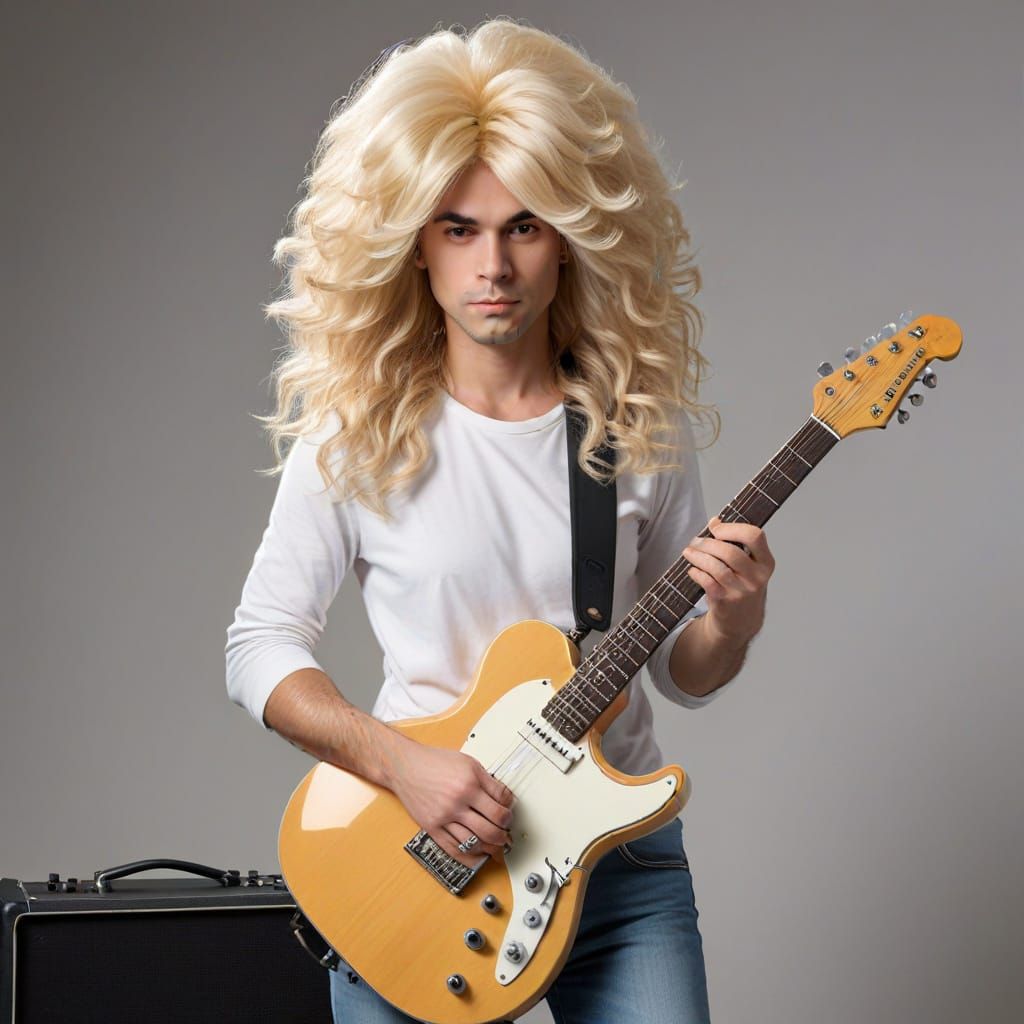 Guitar with Blond Wig: An AI-Generated Oddity