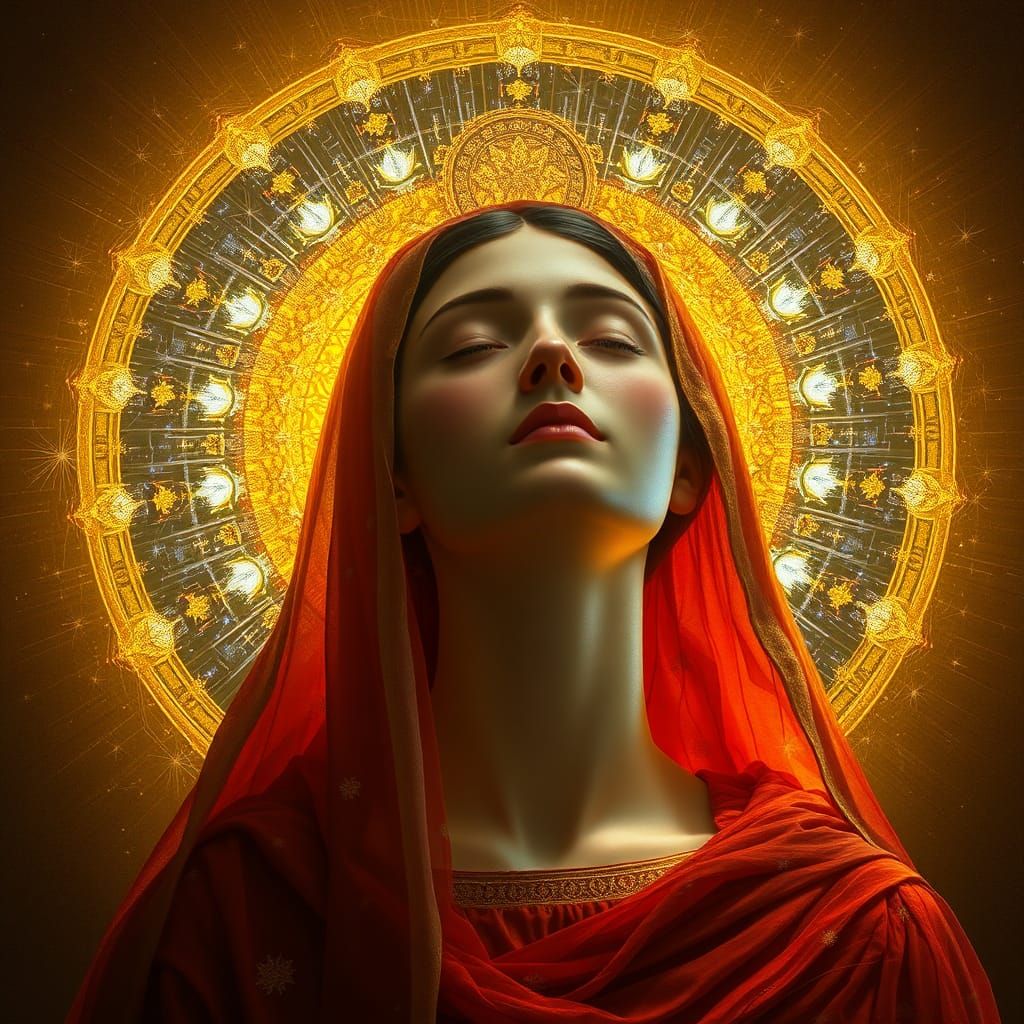 Ethereal Saint with Divine Halo in Surrealist Style