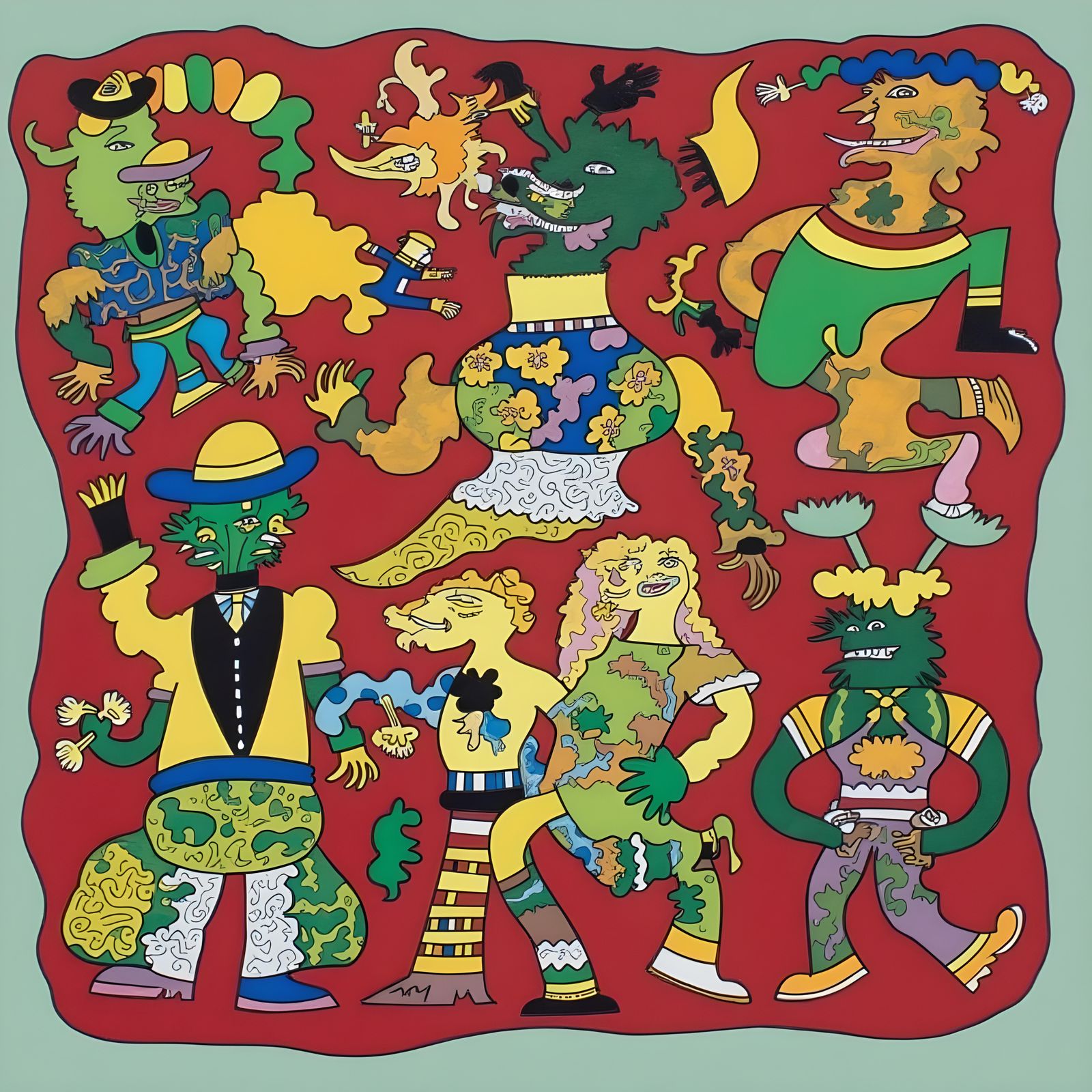 Surreal Cafe Scene in Chicago Imagists Style