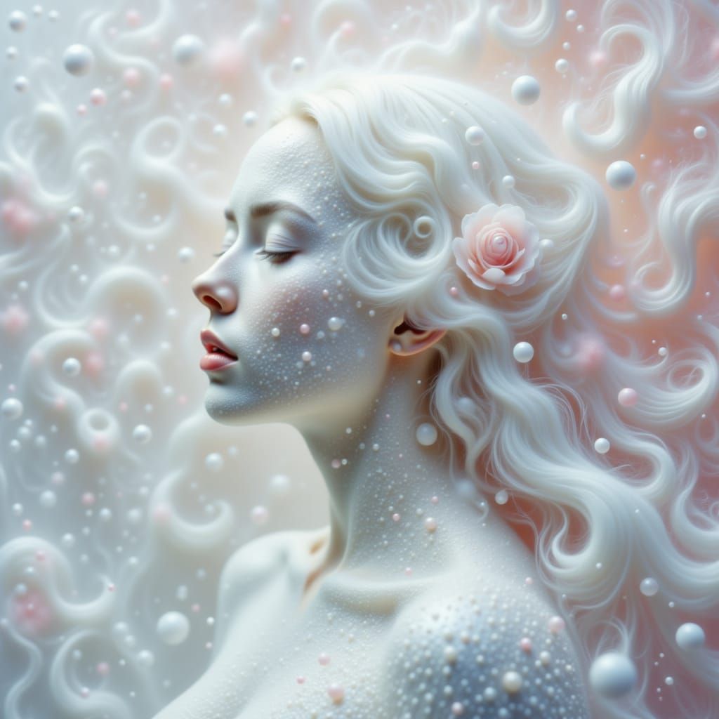 Ethereal Woman Profile with Water Drops