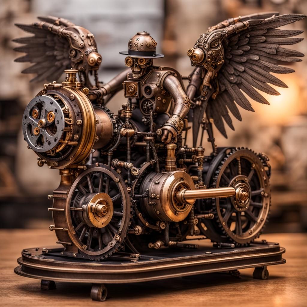 Angel and Demon Steampunk Engine Battle