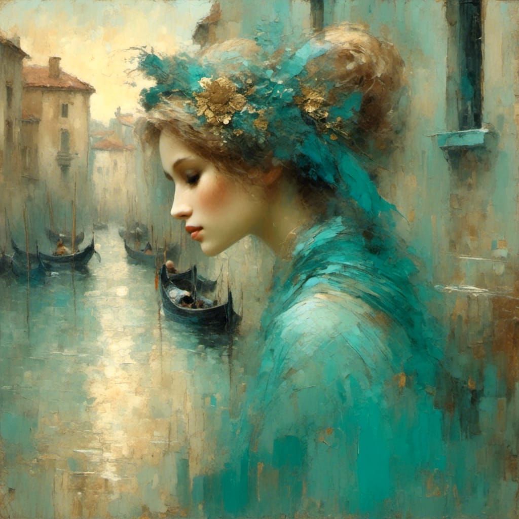 Venetian Mask Portrait in Impressionist Style