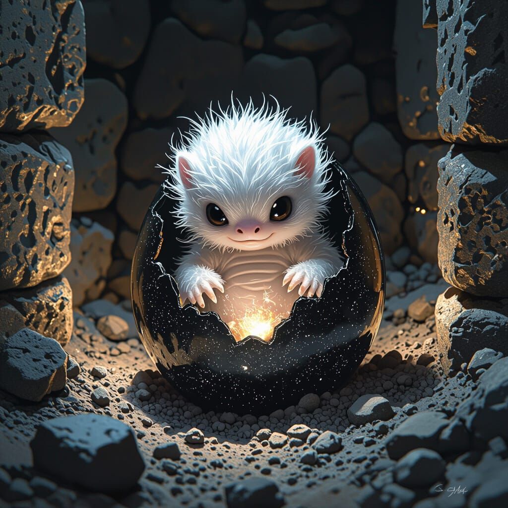 Baby Hydra Hatching in Dark Fantasy Style