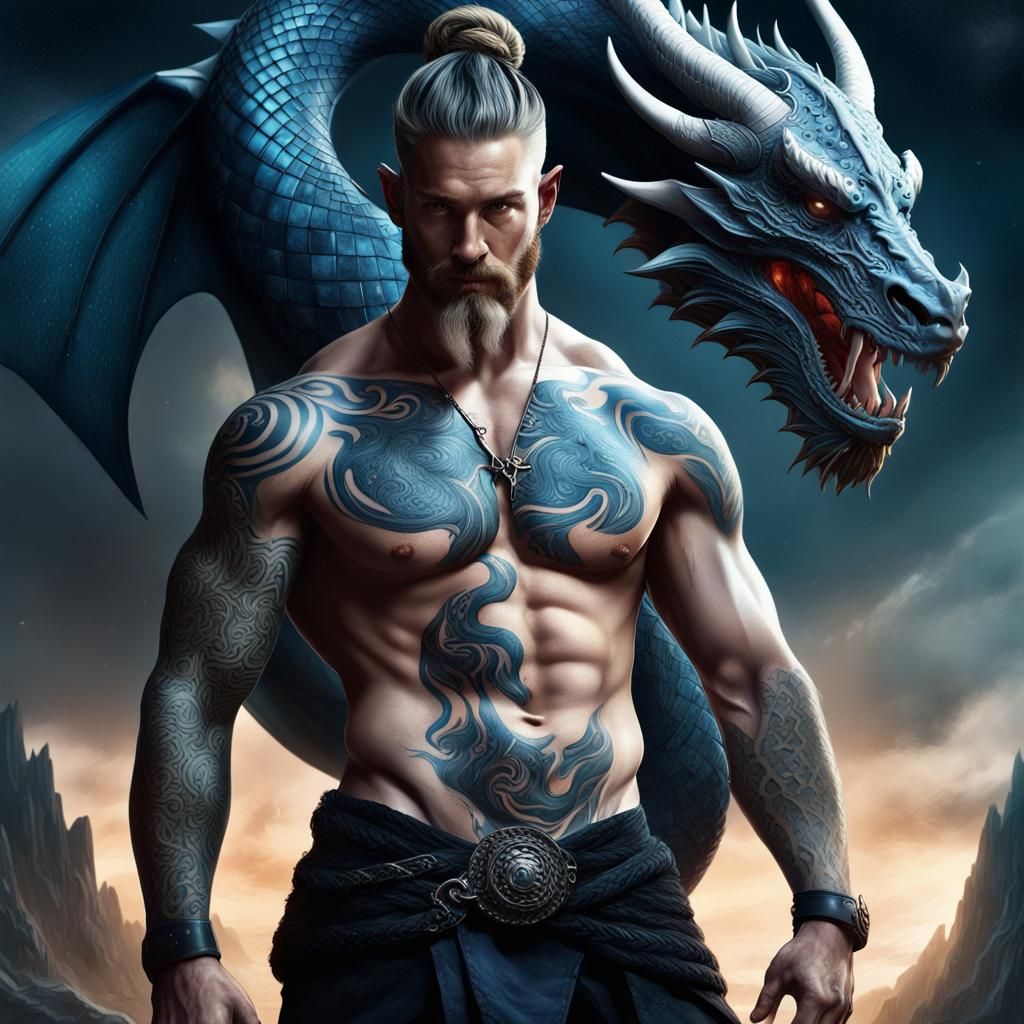 Viking Dragon Rider Portrait in Detailed Matte Painting Styl...