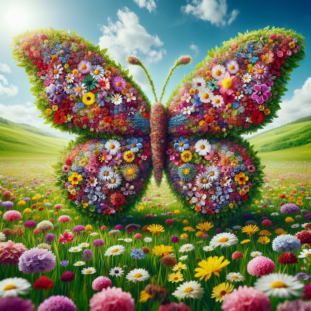 Floral Butterfly in Spring Meadow, Hyperrealistic Image
