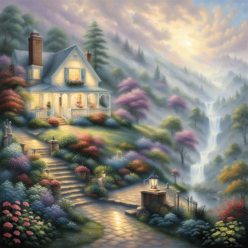 Ethereal Fantasy Scene in Kinkade Style