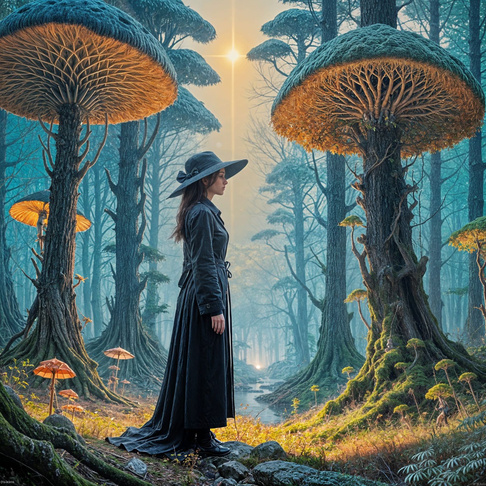 Ethereal Moonlit Scene in Whimsical Watercolor Style