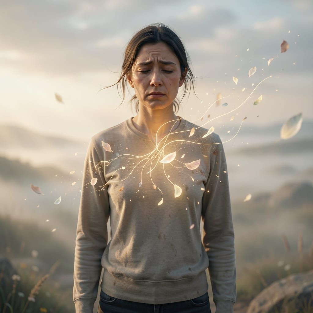 Solitary Figure in Dreamlike Landscape: Emotions Beyond Word...