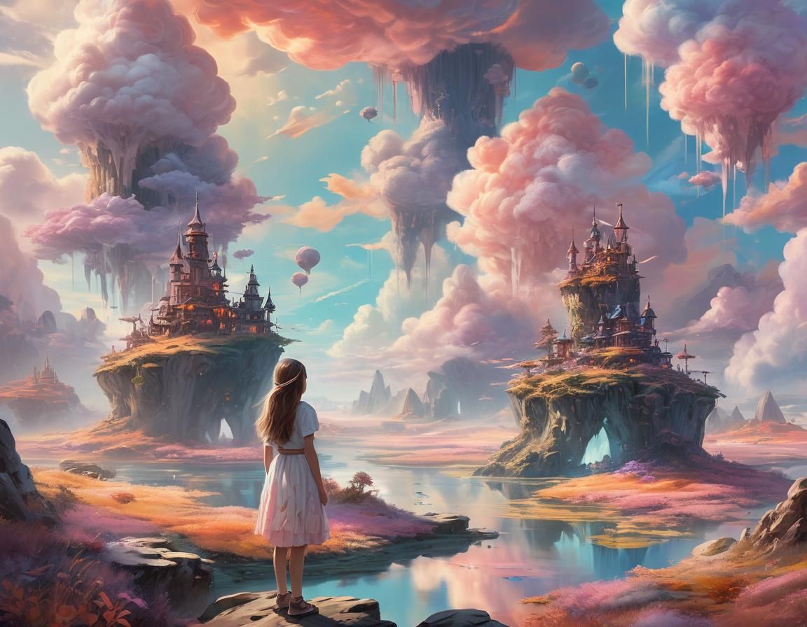 Ethereal Dreamgirl Amidst Whimsical Floating Isles