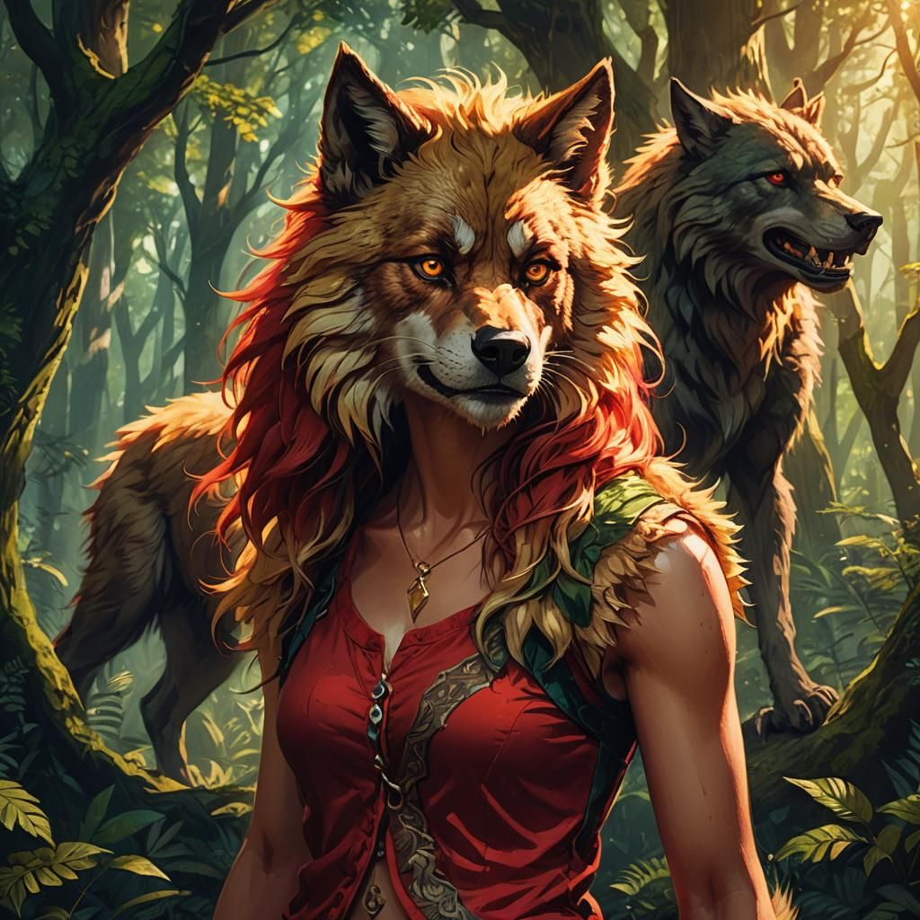 Teenage Werewolf Girl in Forest: Fantasy Concept Art