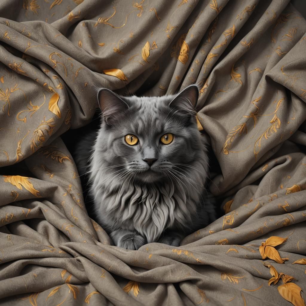Nebelung Cat with Mango in Detailed Matte Painting