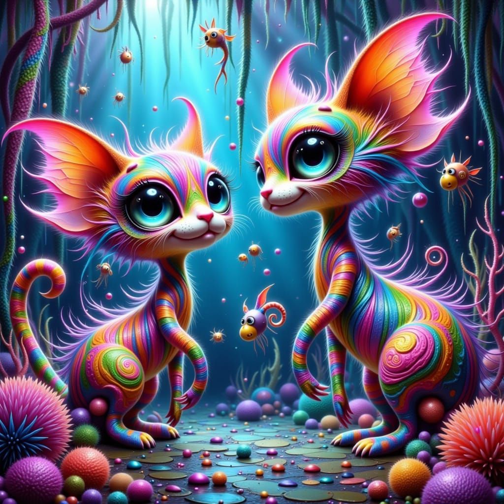 Dreamlike Fae Creatures in Shimmering Glass Coral Reef