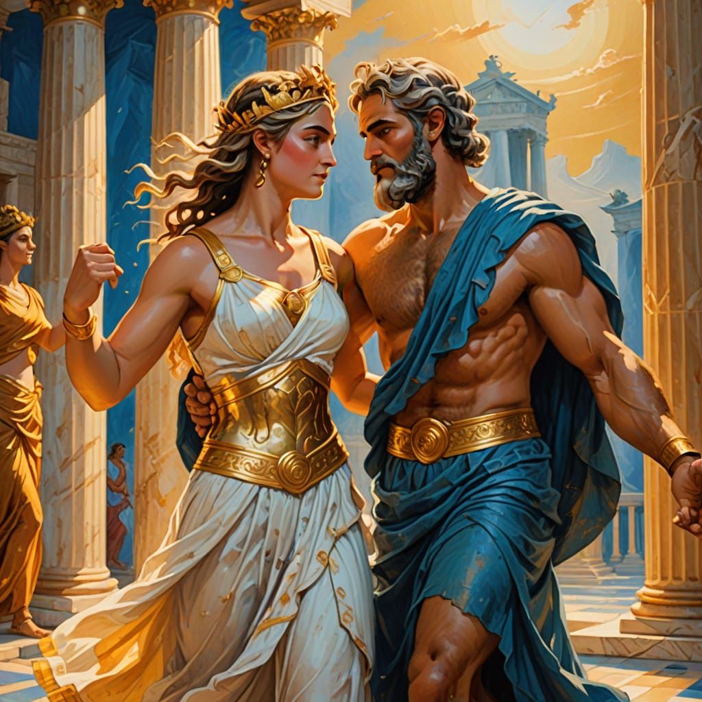 Zeus and Hera Dancing: Oil Painting Style