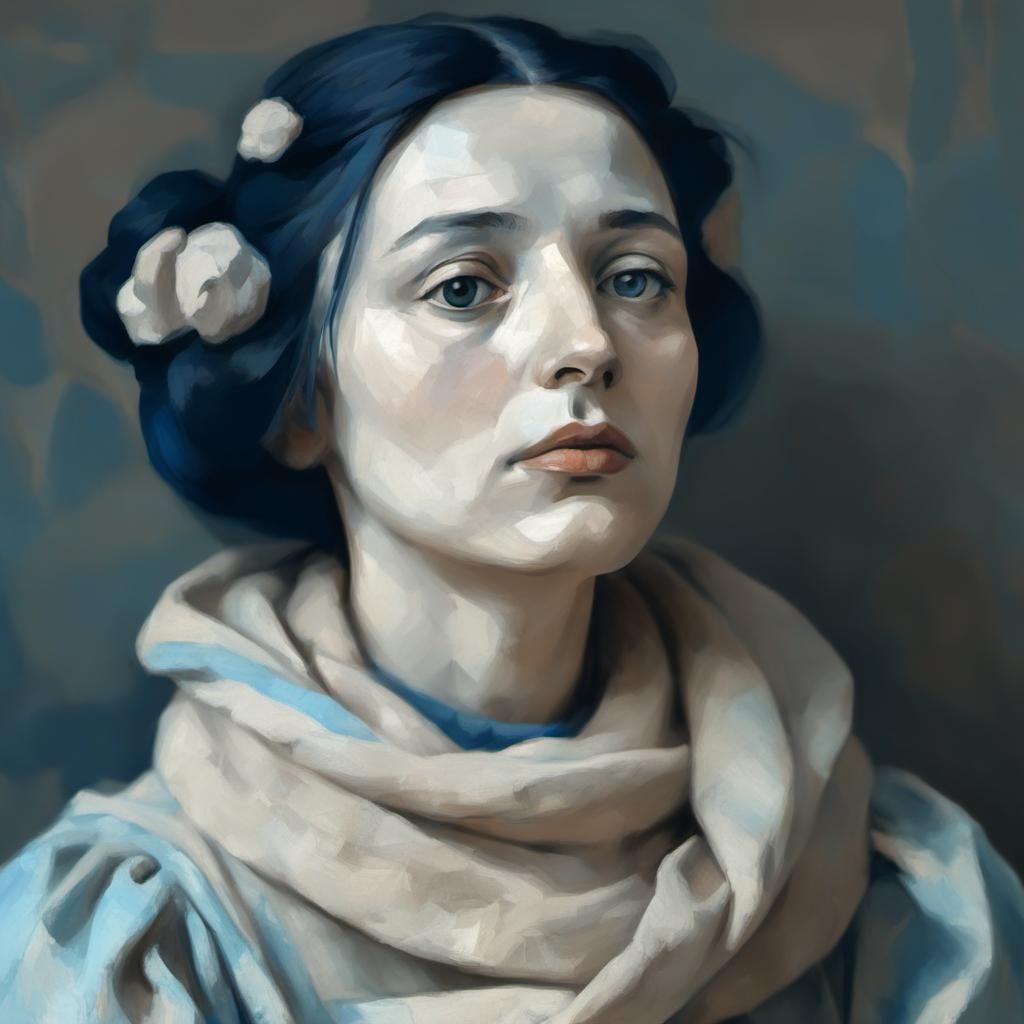 Melancholic Female Portrait in Cubist Style