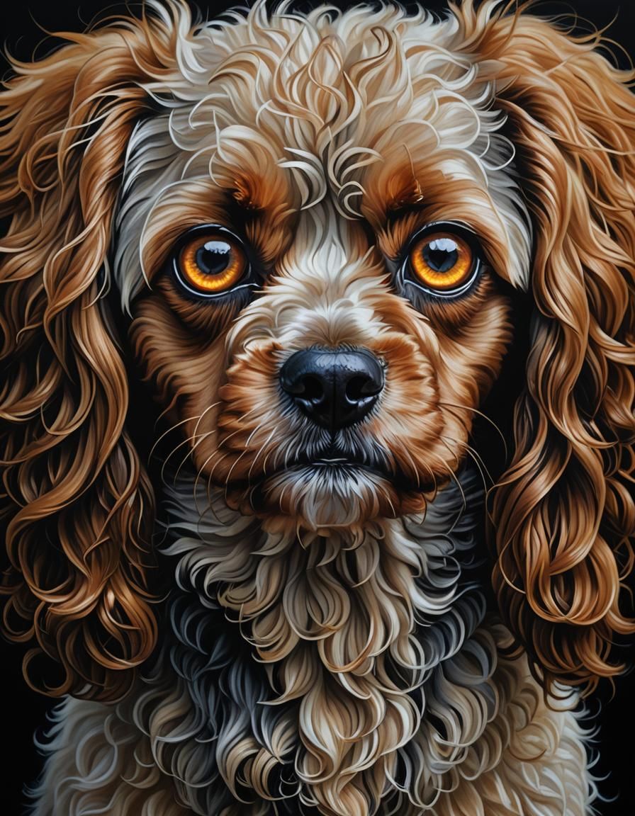 Eerie Portrait of a Sinister Cavapoo Dog