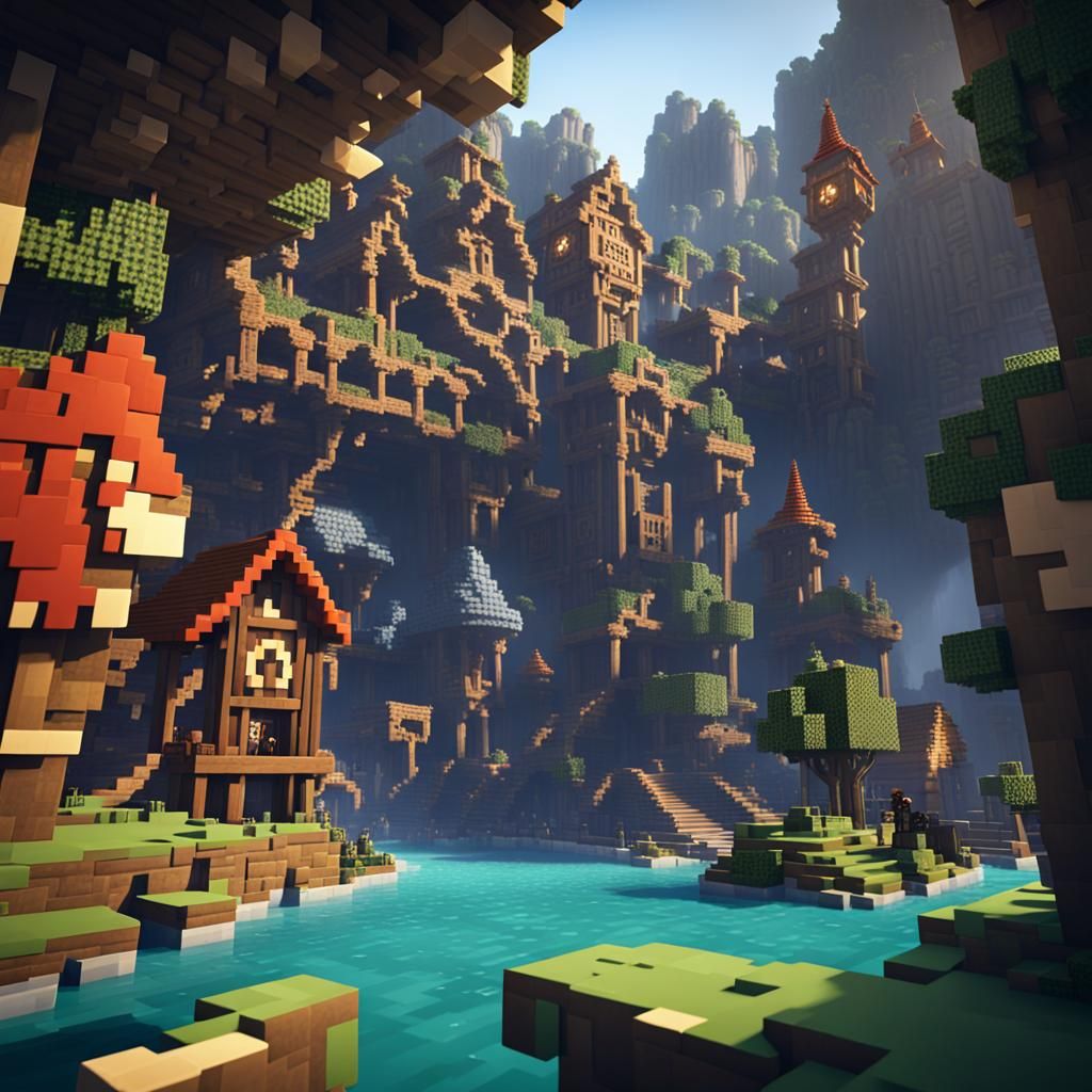 Detailed Minecraft Town with Moving People: Fantasy Concept ...