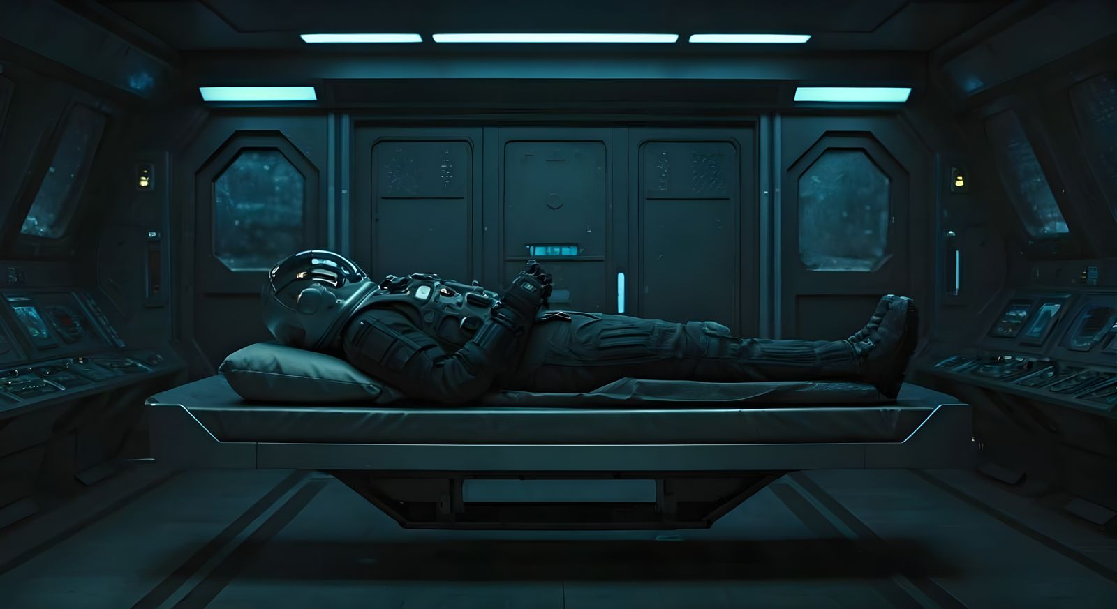 Astronaut's Intimate Moment in Cinematic Film Still