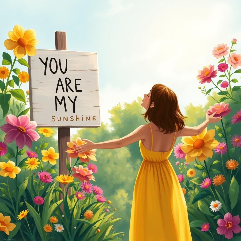 Woman in Sundress with Sunshine Sign, Illustrative Art