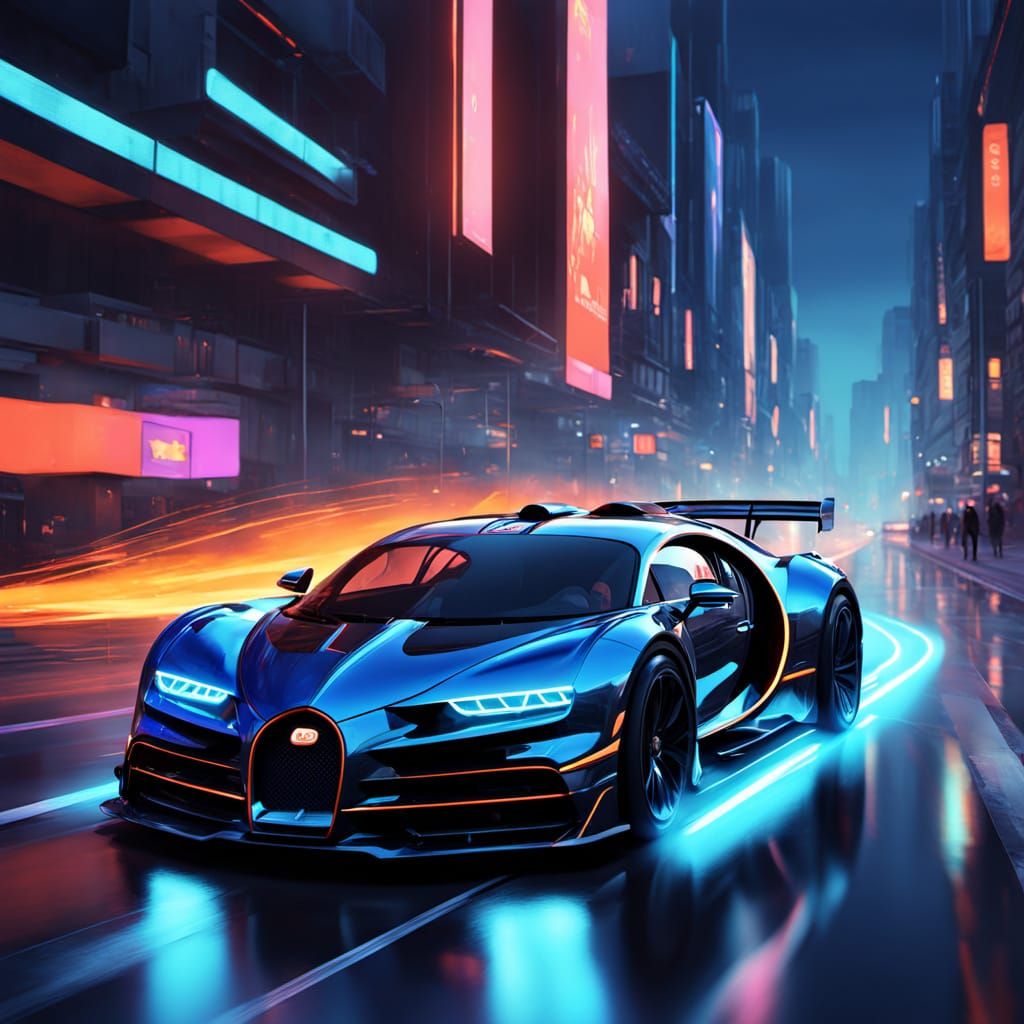Bugatti F1 Car on Futuristic Circuit in Neon Glow