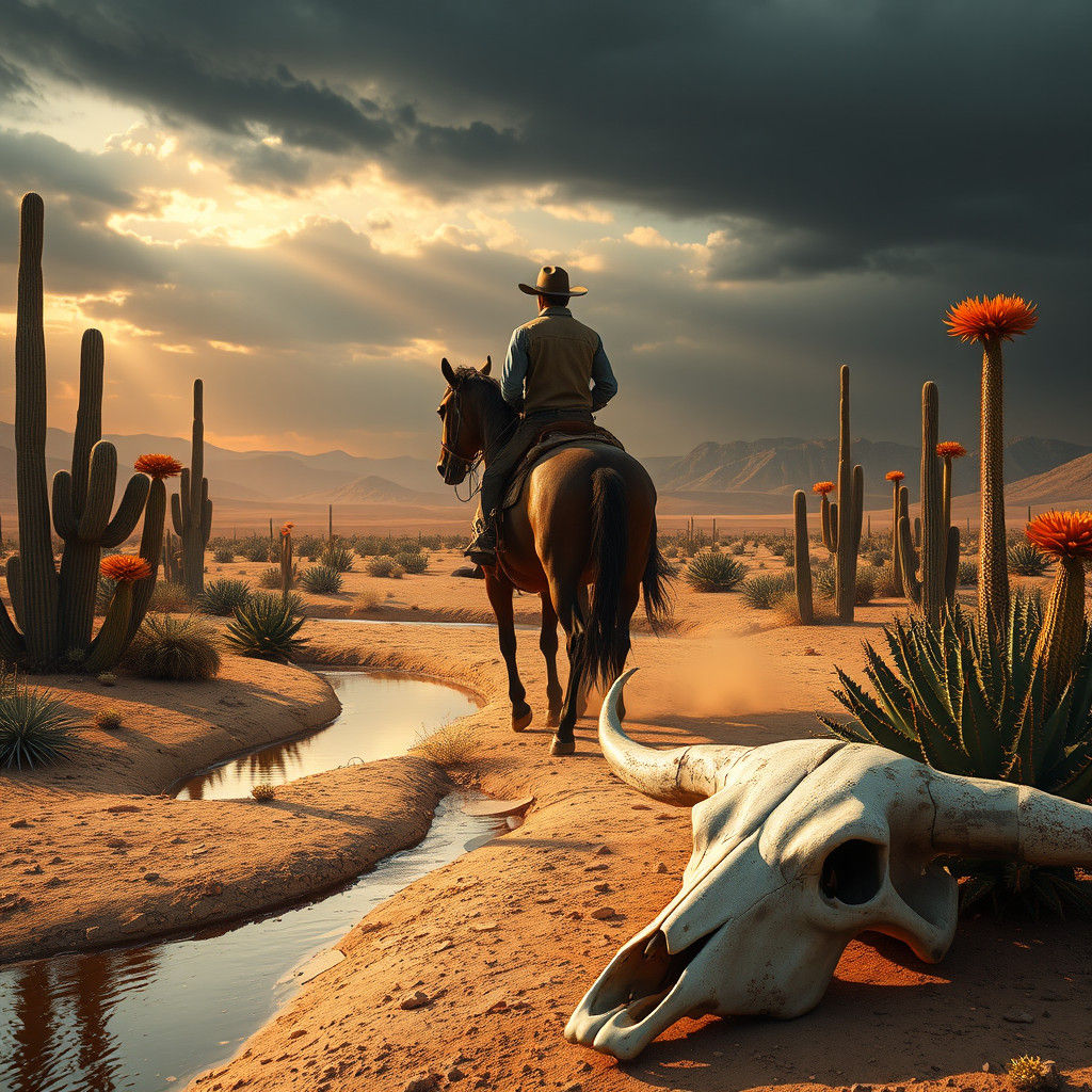 Vaquero Rides Through Baja California Desert Landscape