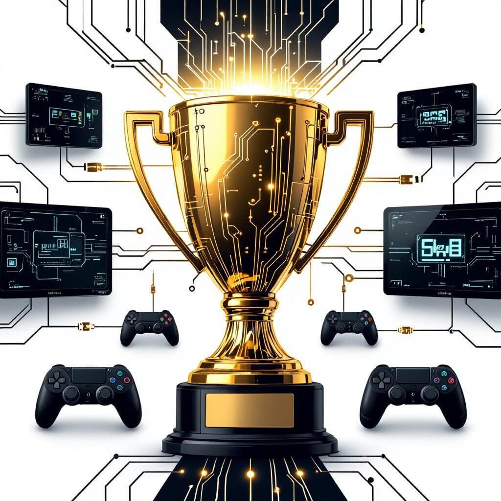 Futuristic Gold E-sports Trophy with Network Design