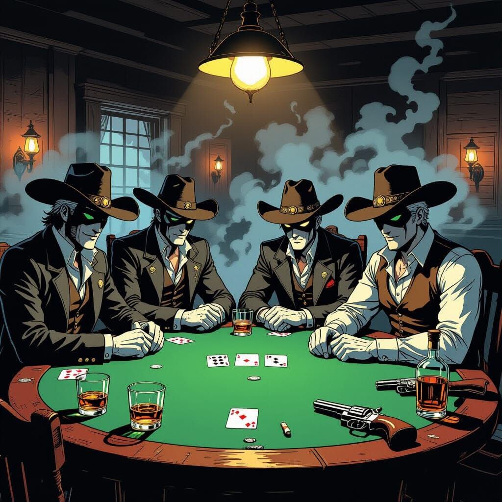 Anime Villains in Vintage Western Saloon