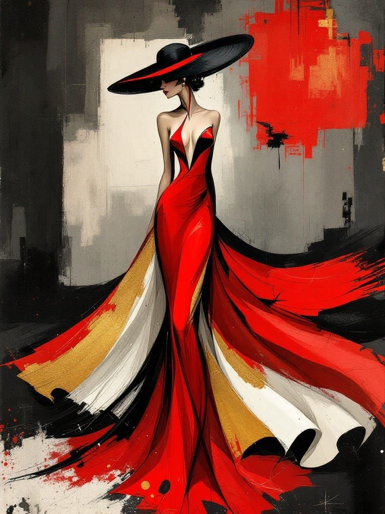 Elegant Woman Dances in Vibrant Art Deco Landscape