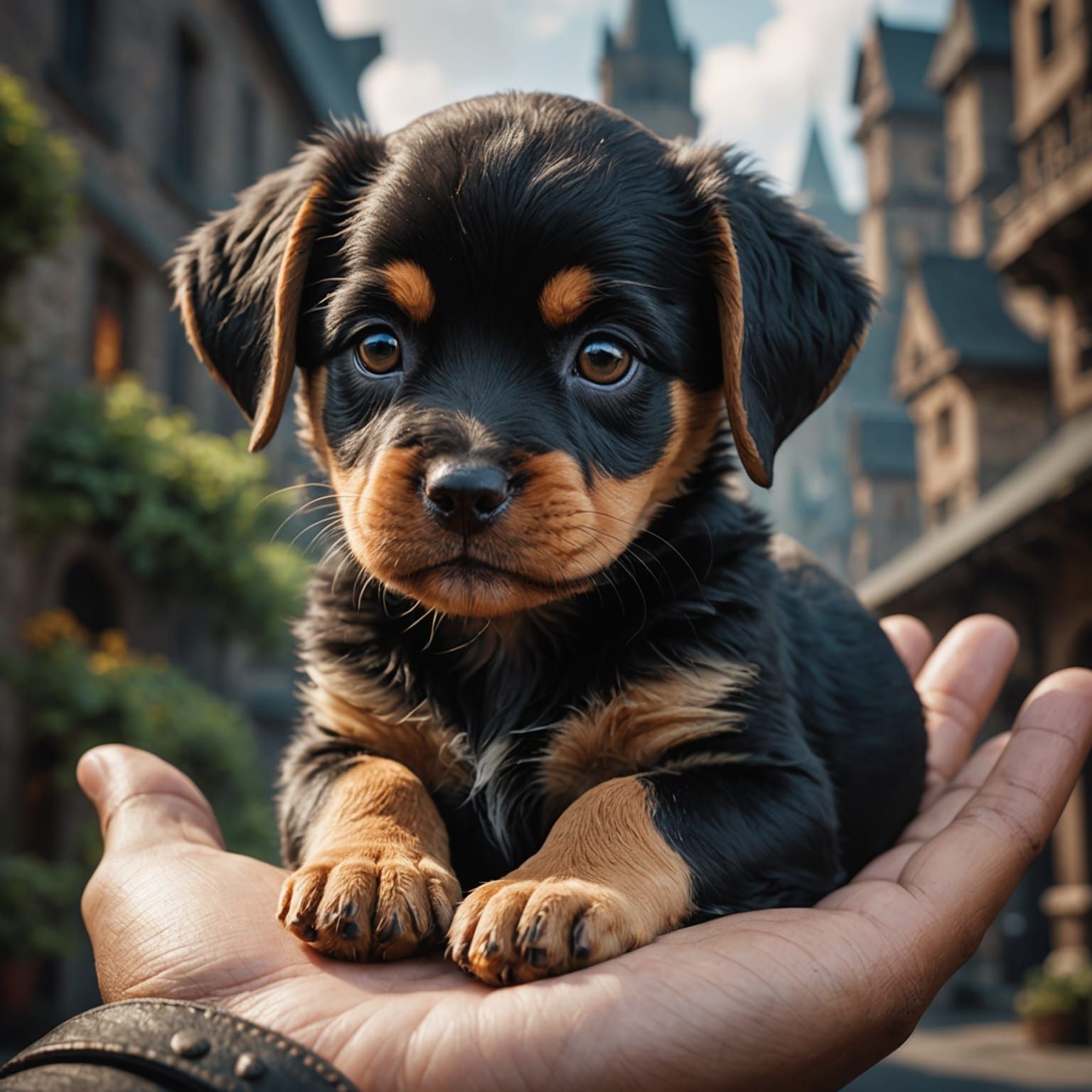 Puppy Perched Peacefully on a Human Hand