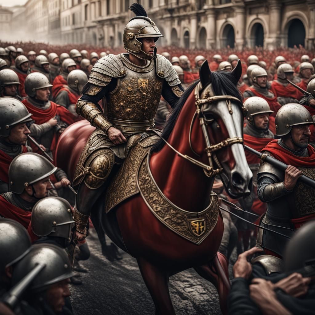 Roman General Drives Ferrari: Hyperrealistic Digital Art