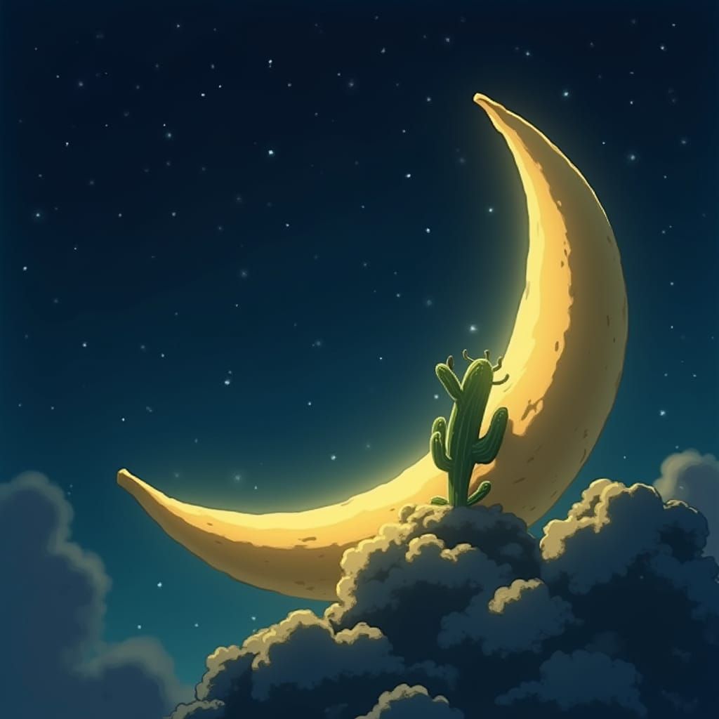 Banana Moon with Cactus in Dreamy Style
