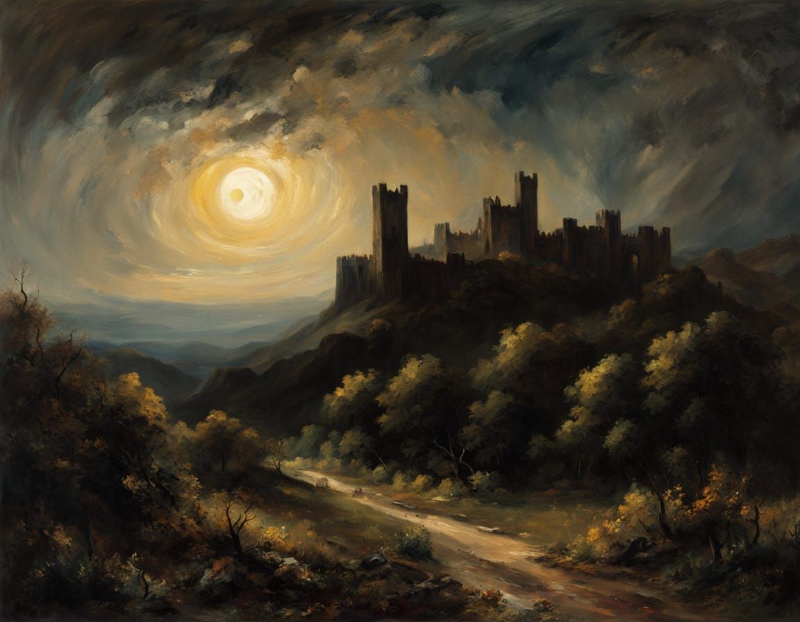 Ethereal Moonlit Castle Amidst Majestic Mountains