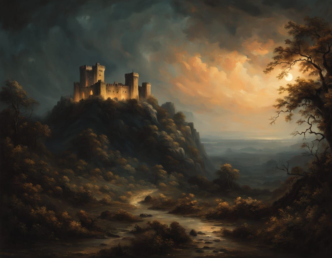 Moody Castle Landscape in Romantic Style