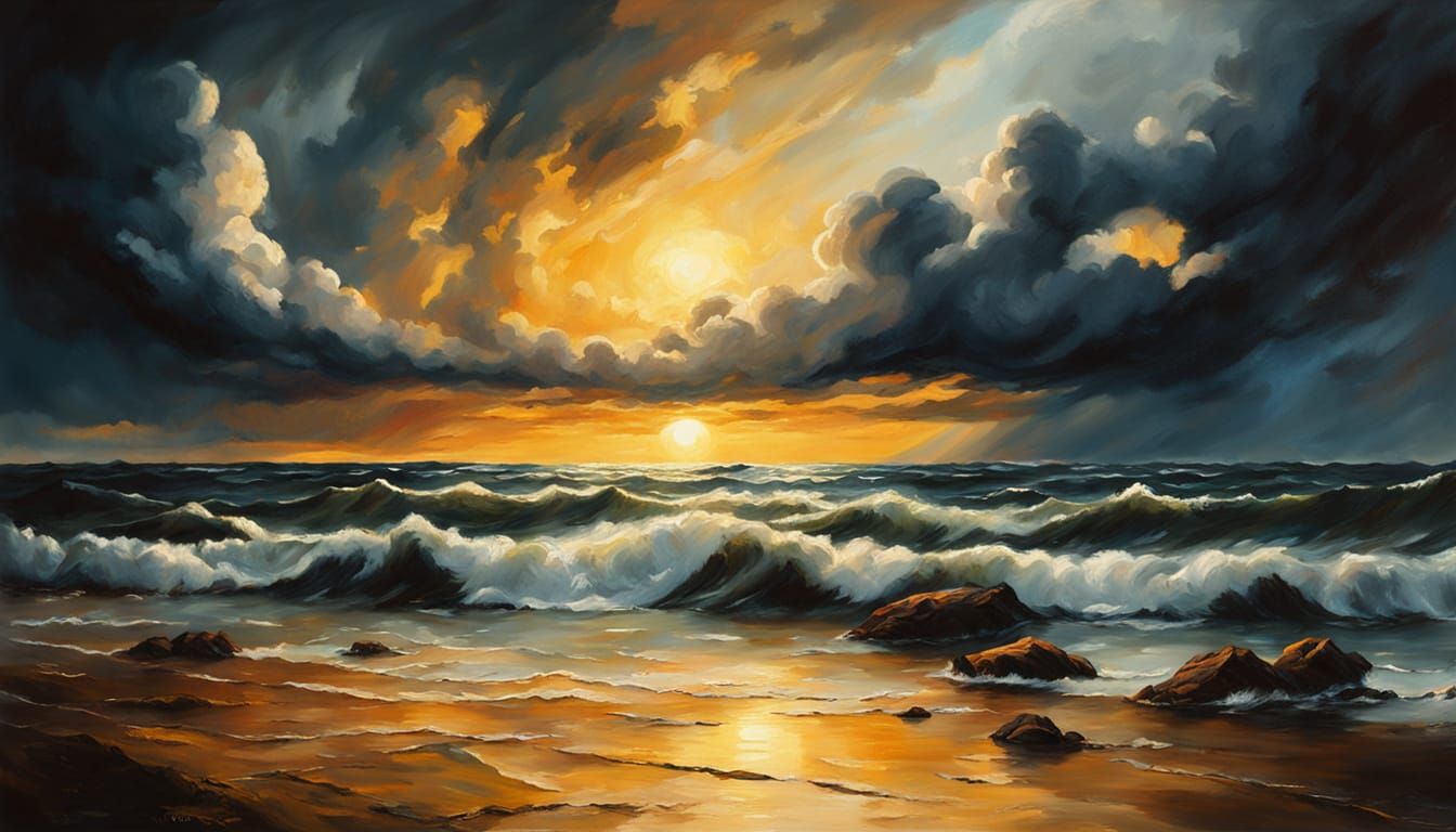 Dramatic Baroque Landscape with Golden Horizon