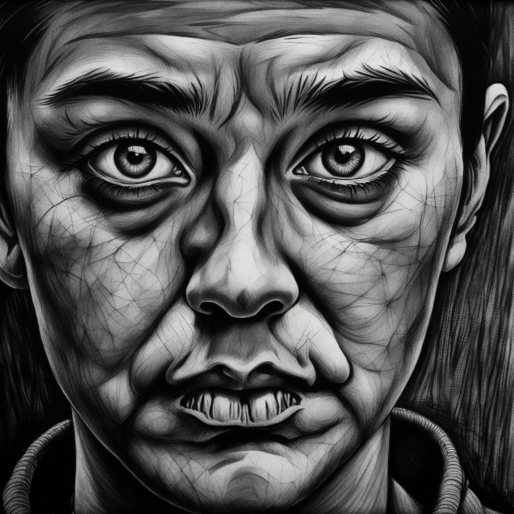 Intense Gaze: A Hyperdetailed Charcoal Portrait
