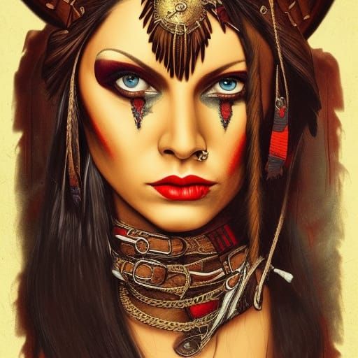 Steampunk Pocahontas Portrait in Apocalyptic Style