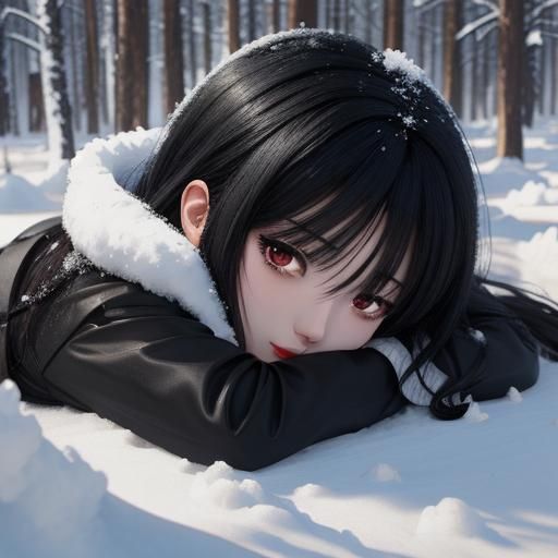 Chibi Girl in Snowy Forest: Anime Style