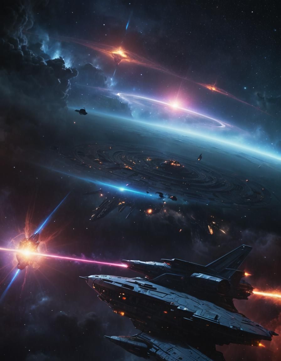Spaceship Battles Alien in Nebula: Digital Matte Painting